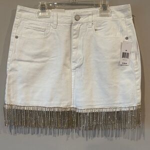 Blank NYC White Mini Skirt with Silver Fringe